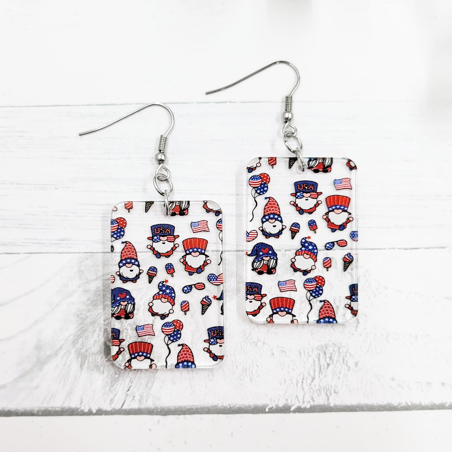 Patriotic Gnomes Acrylic Rectangle Dangle Earrings