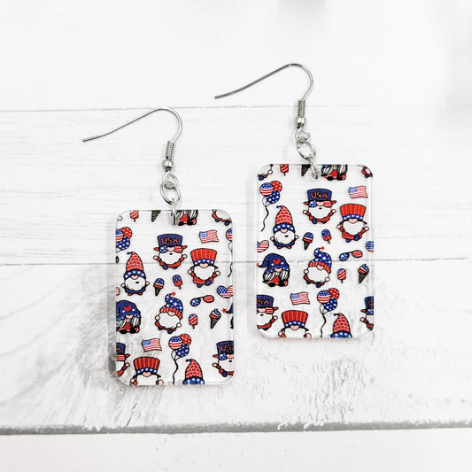 Patriotic Gnomes Acrylic Rectangle  Dangle Earrings
