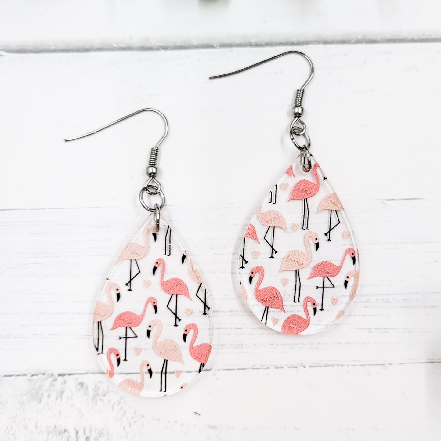 Pink Flamingos Acrylic Teardrop Dangle Earrings