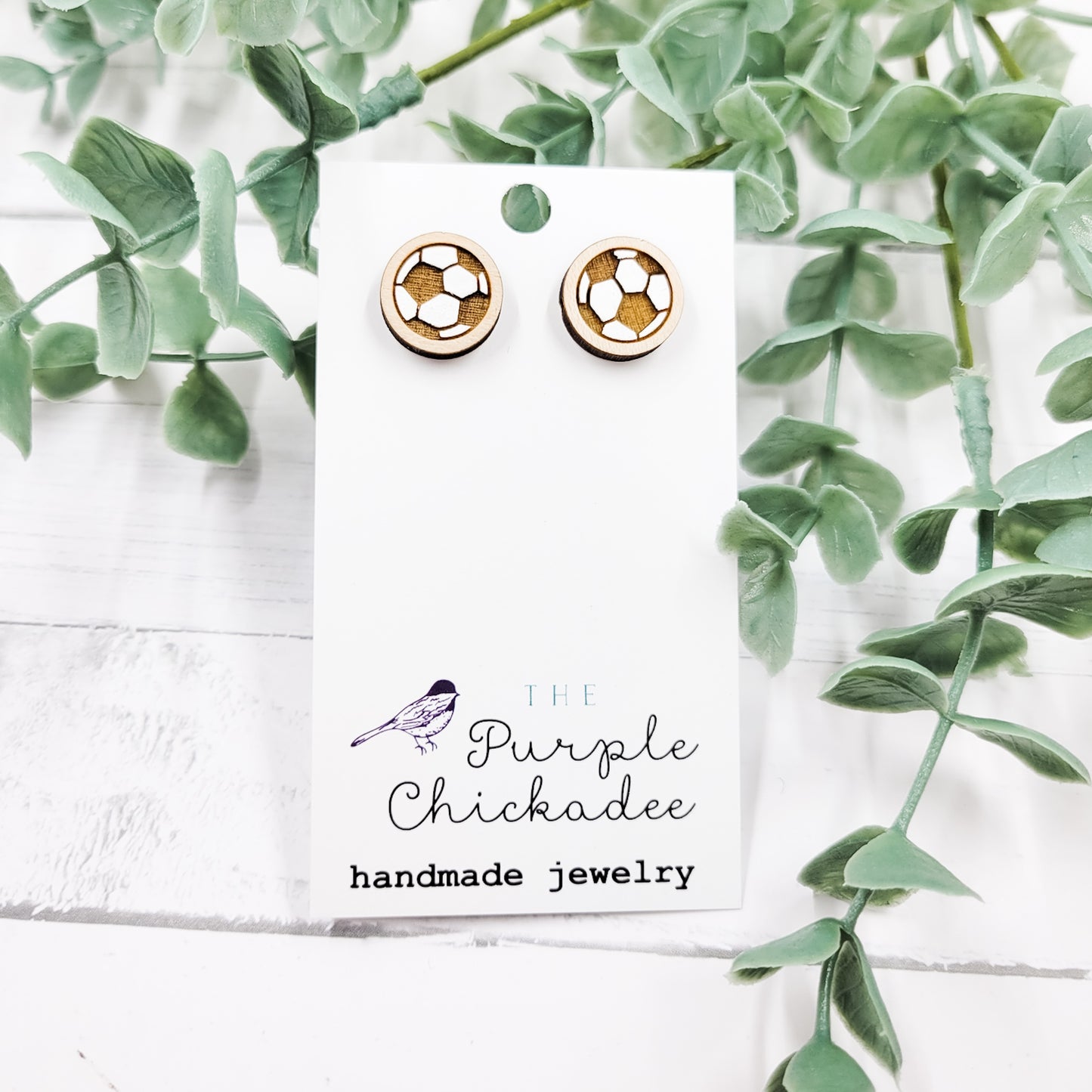 Soccerball Handpainted Wooden Stud Earrings