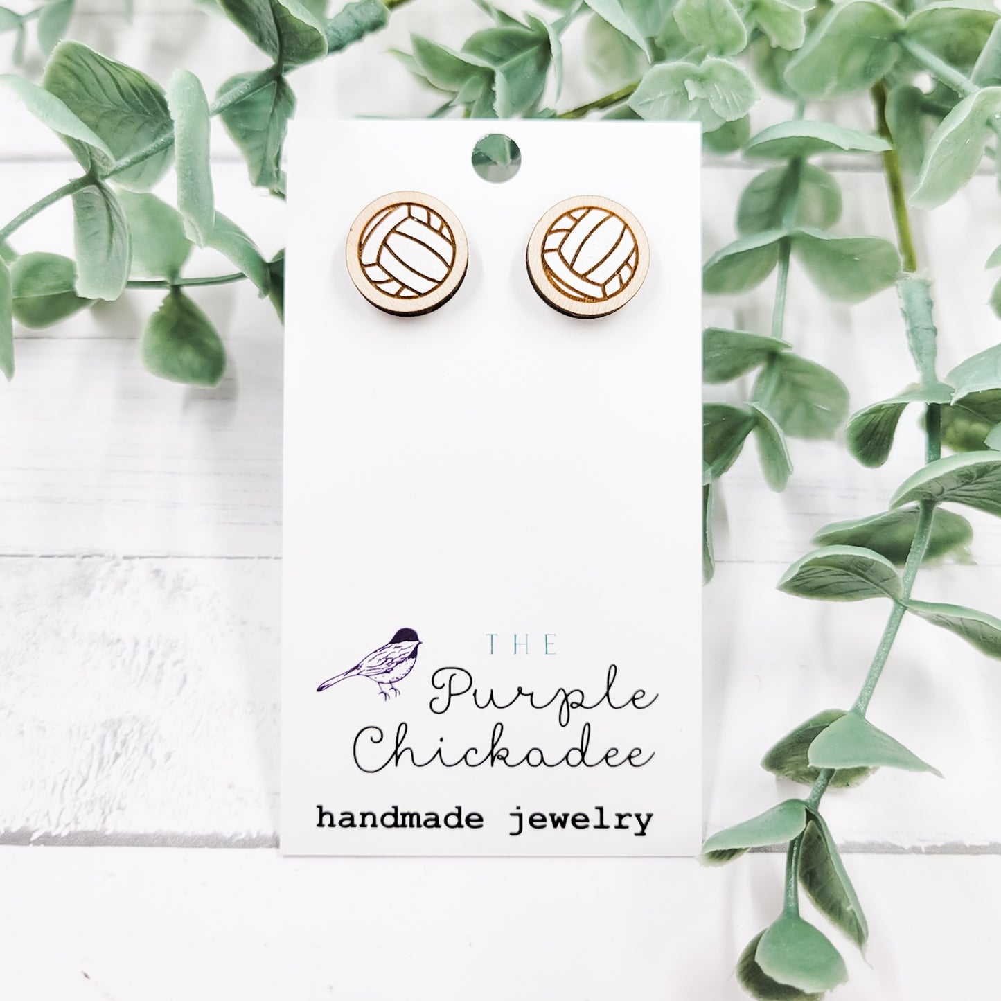 Volleyball Handpainted Wooden Stud Earrings