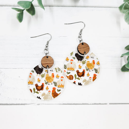 Chickens Acrylic Semi Circle Dangle Earrings