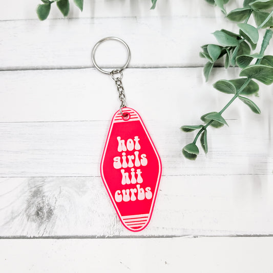 Hot Girls Hit Curbs Hot Pink Hotel Keychain