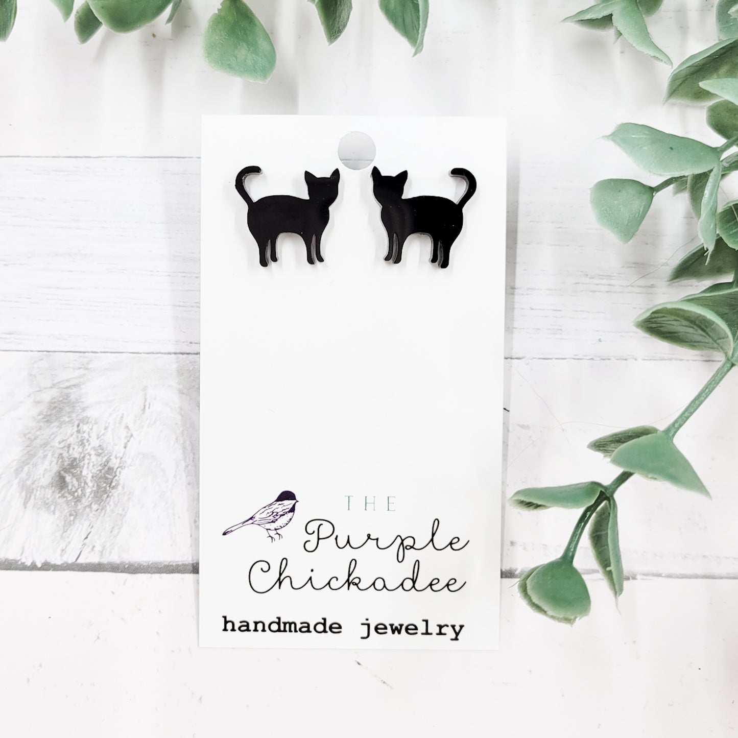 Standing Black Cat Acrylic Stud Earrings