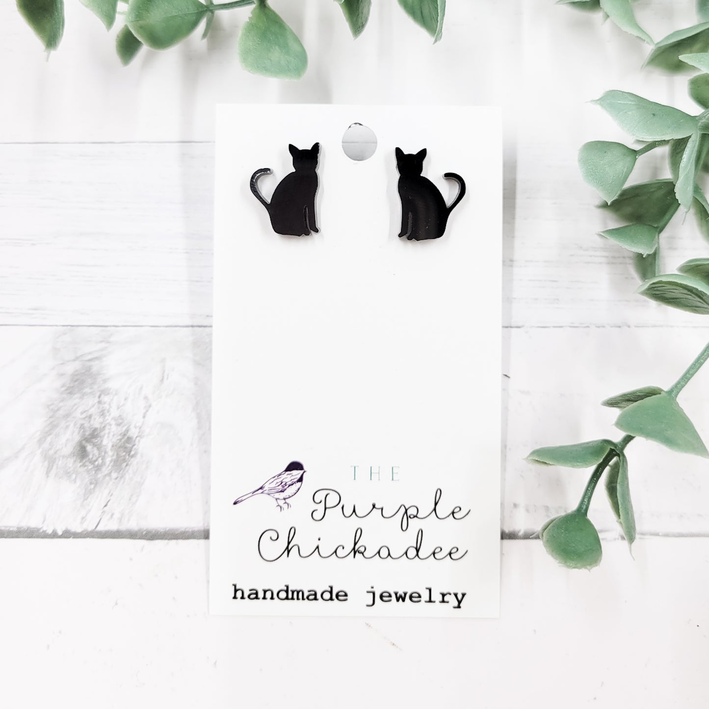 Sitting Black Cat Acrylic Stud Earrings