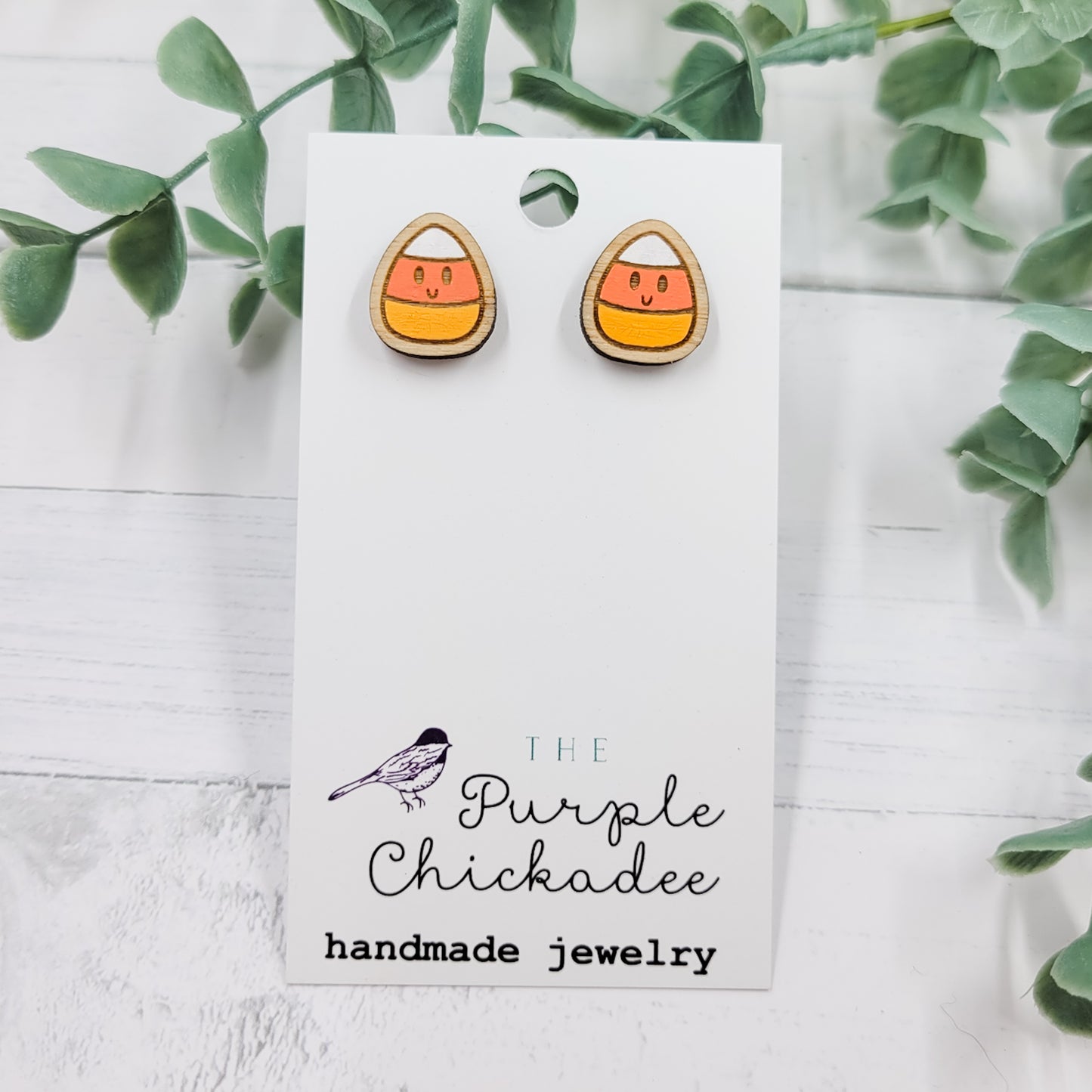 Kawaii Candy Corn Handpainted Wooden Stud Earrings