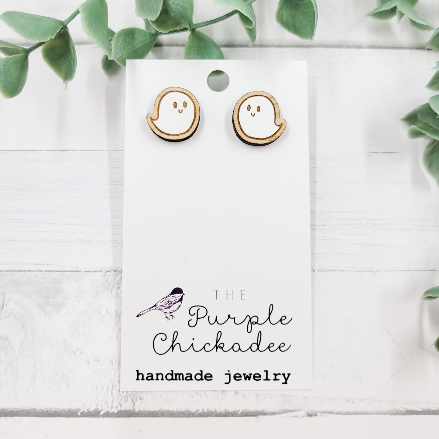 Kawaii Ghosts Handpainted Wooden Stud Earrings