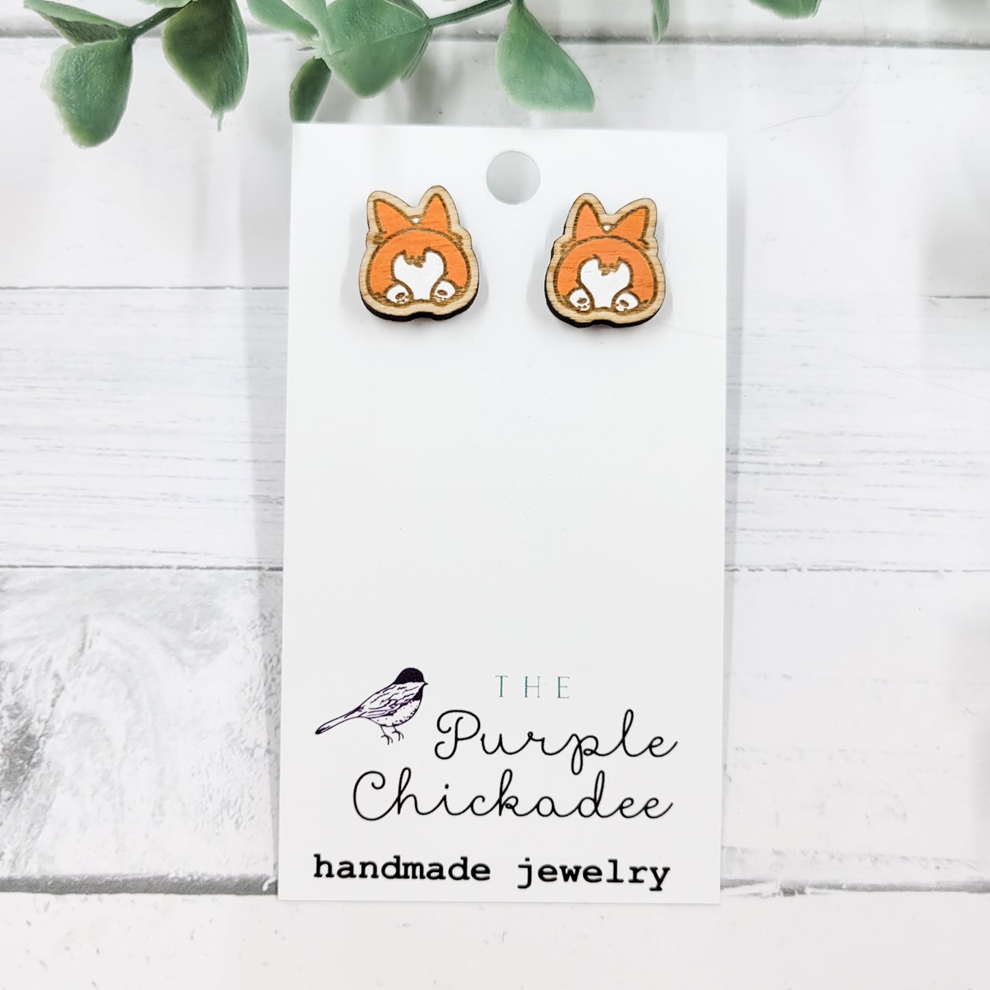 Corgi Butts Handpainted Wooden Stud Earrings