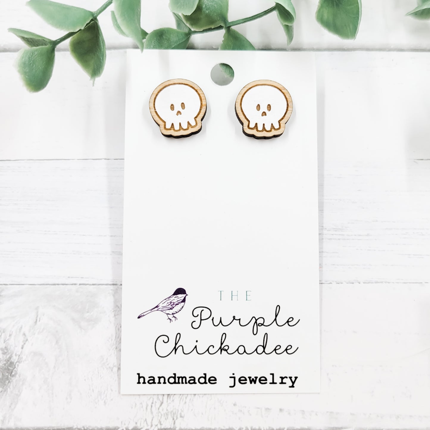 Kawaii Skulls Handpainted Wooden Stud Earrings