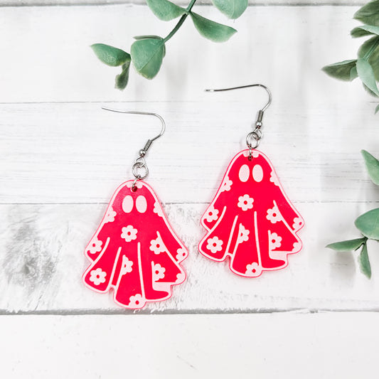 Daisy Ghost Pink Acrylic Dangle Earrings