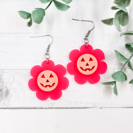 Daisy Pumpkin Pink Acrylic Dangle Earrings