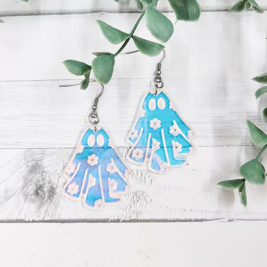Daisy Ghost Iridescent Acrylic Dangle Earrings