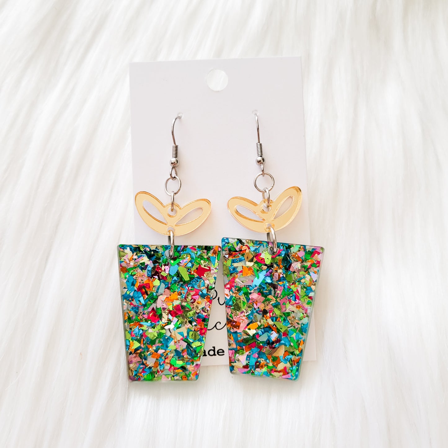 Chunky Glitter Christmas Present Acrylic Dangle Earrings