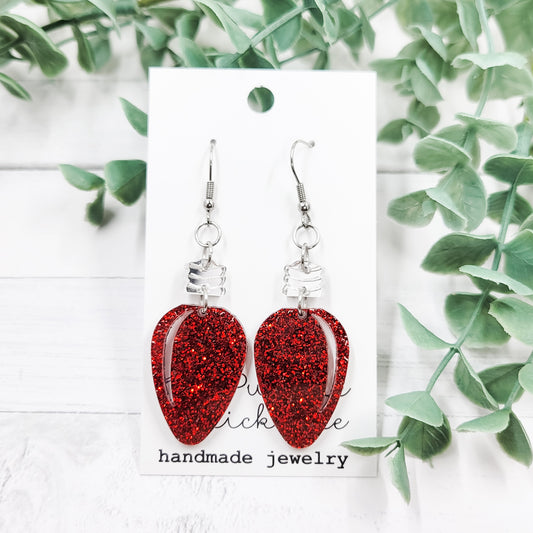 Red Glitter Christmas Bulb Acrylic Dangle Earrings
