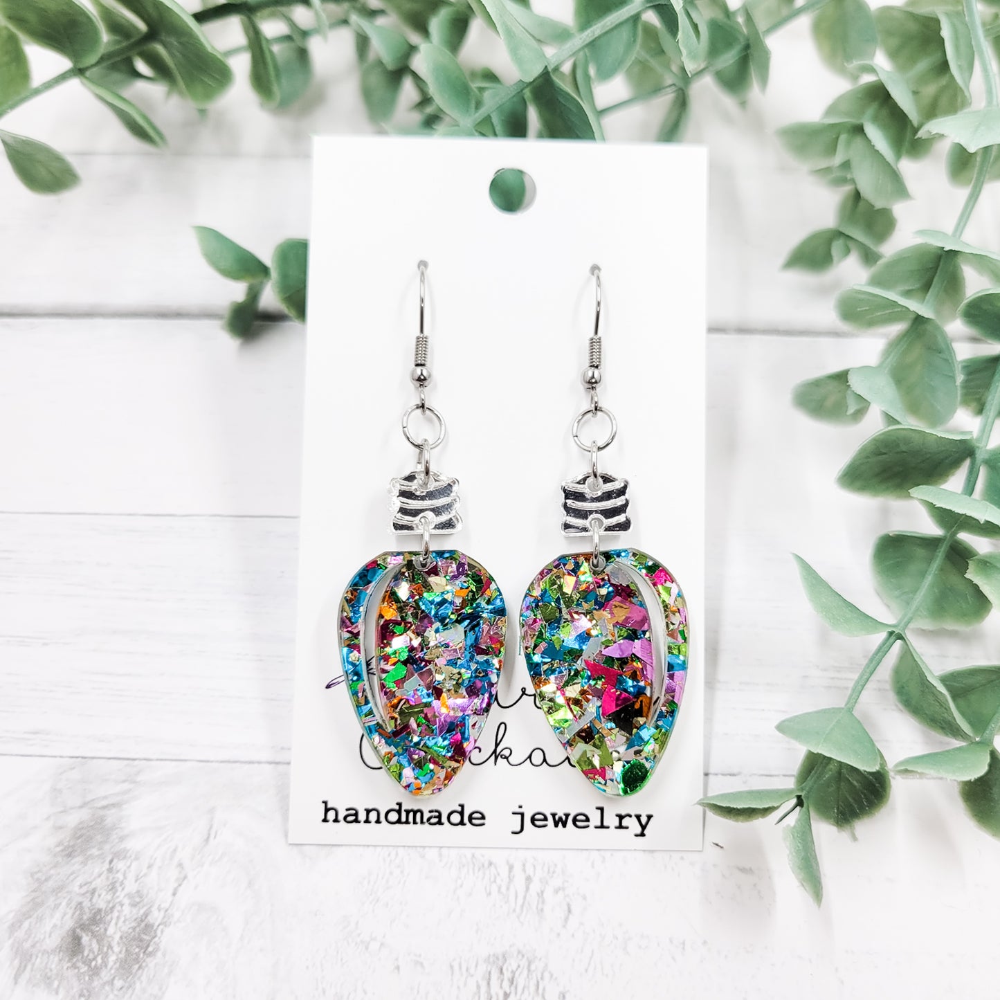Chunky Party Glitter Christmas Bulb Acrylic Dangle Earrings