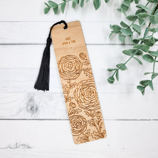 Once Upon A Time Floral Wooden Bookmark