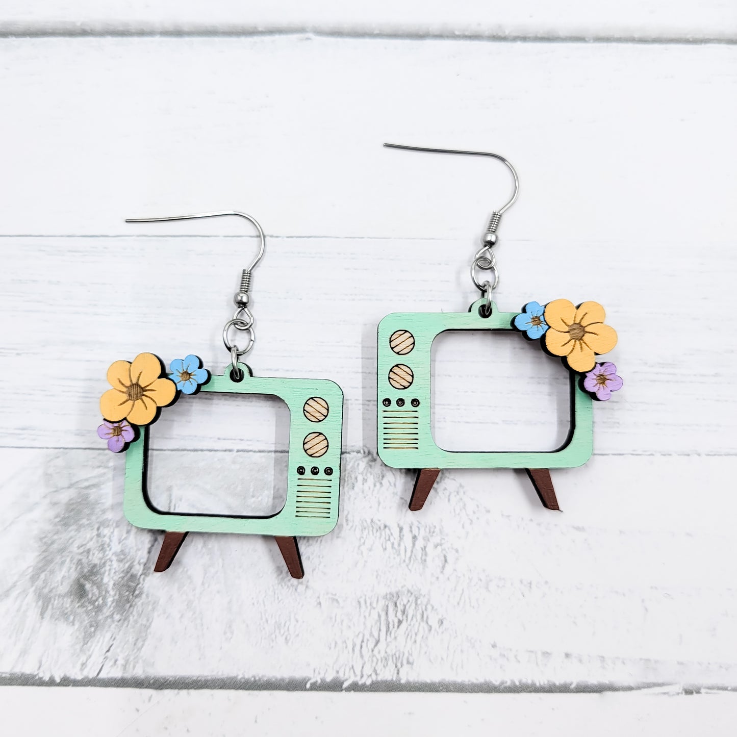 Retro TV's Handpainted Wooden Earrings