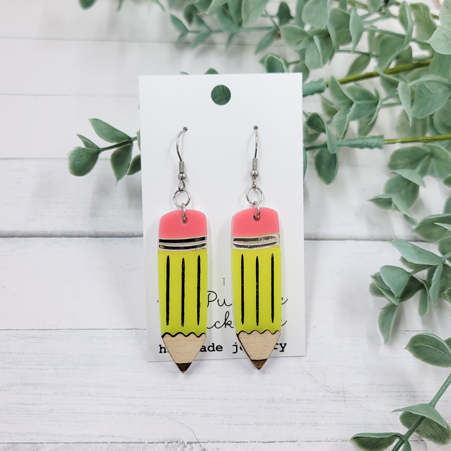 Yellow Pencil Acrylic Dangle Earrings