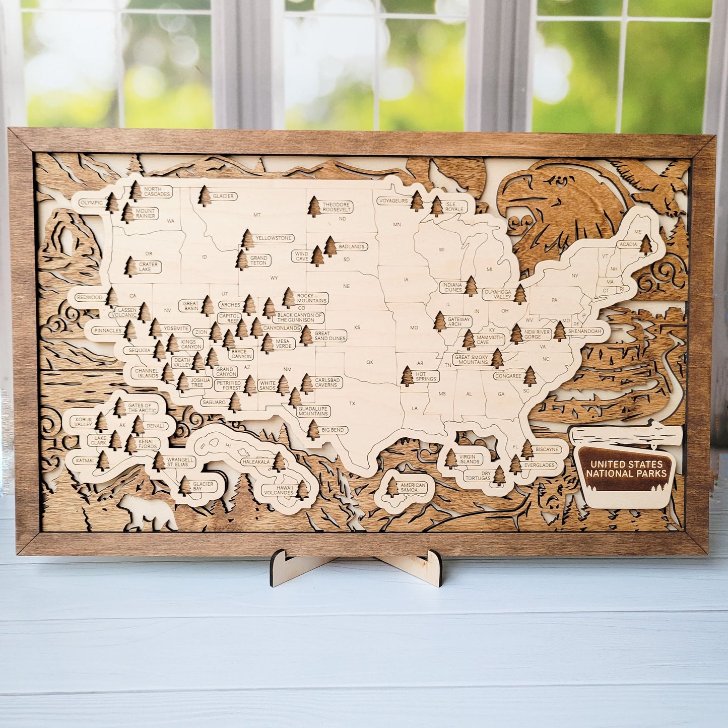 "Wildlife" US National Parks Tracker Map - 18x11
