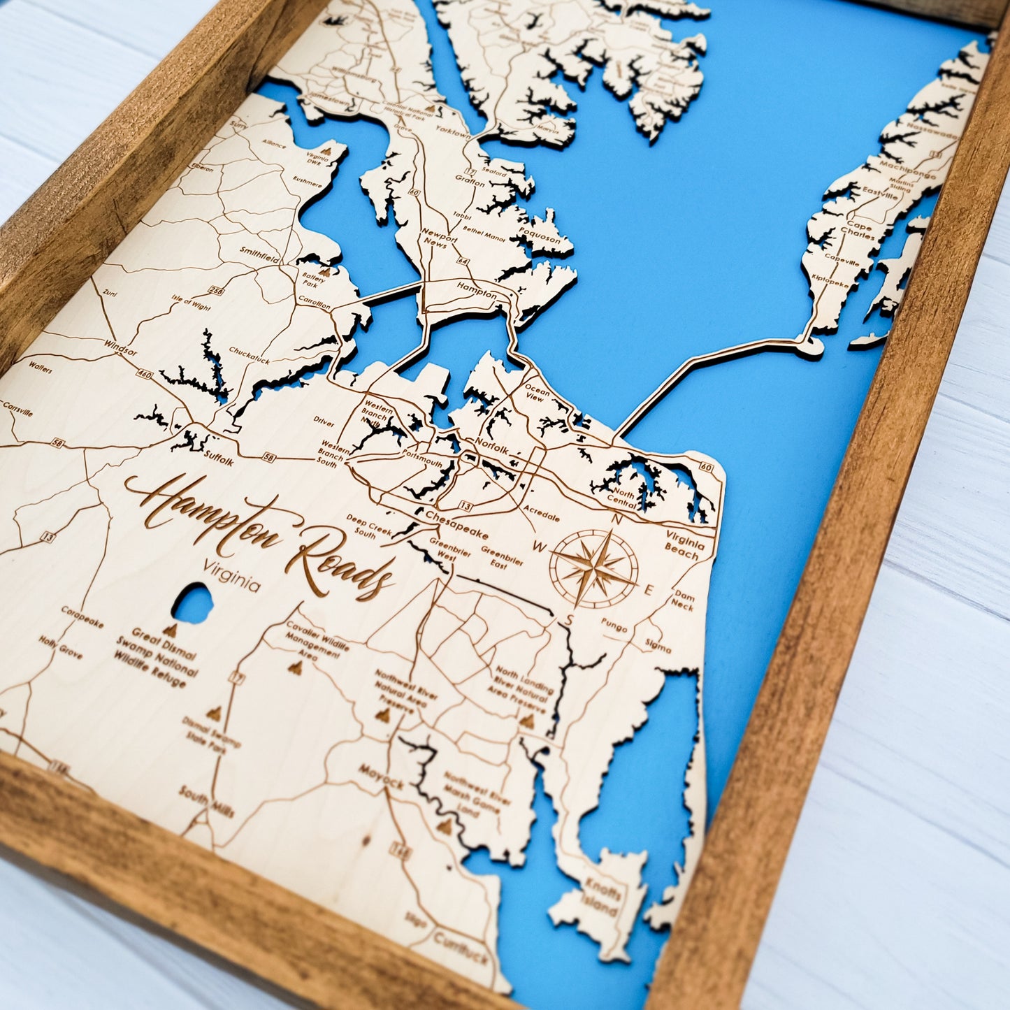 Hampton Roads Engraved Map - 12"x18"