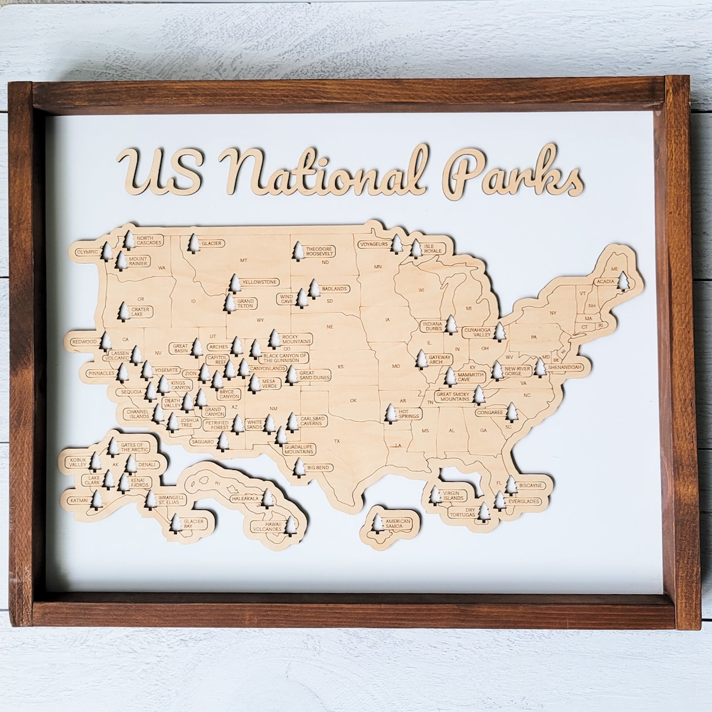 US National Parks Tracker Map - 16x20 - Natural Wood
