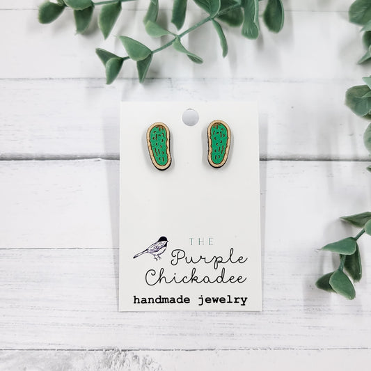 Pickle Handpainted Wooden Stud Earrings
