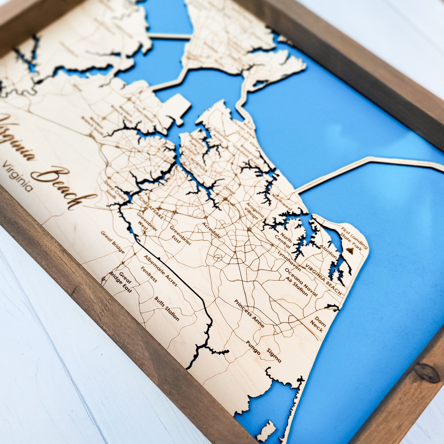 Virginia Beach, Virginia Engraved Map - 12"x18"