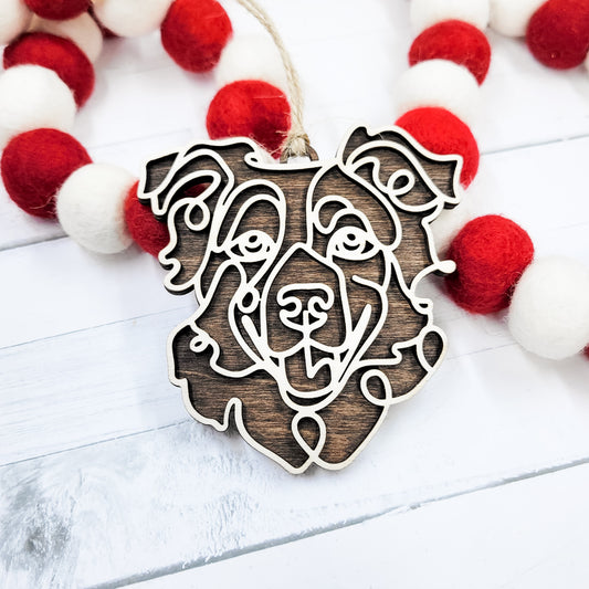 Australian Shepherd Line Art Wooden Ornament