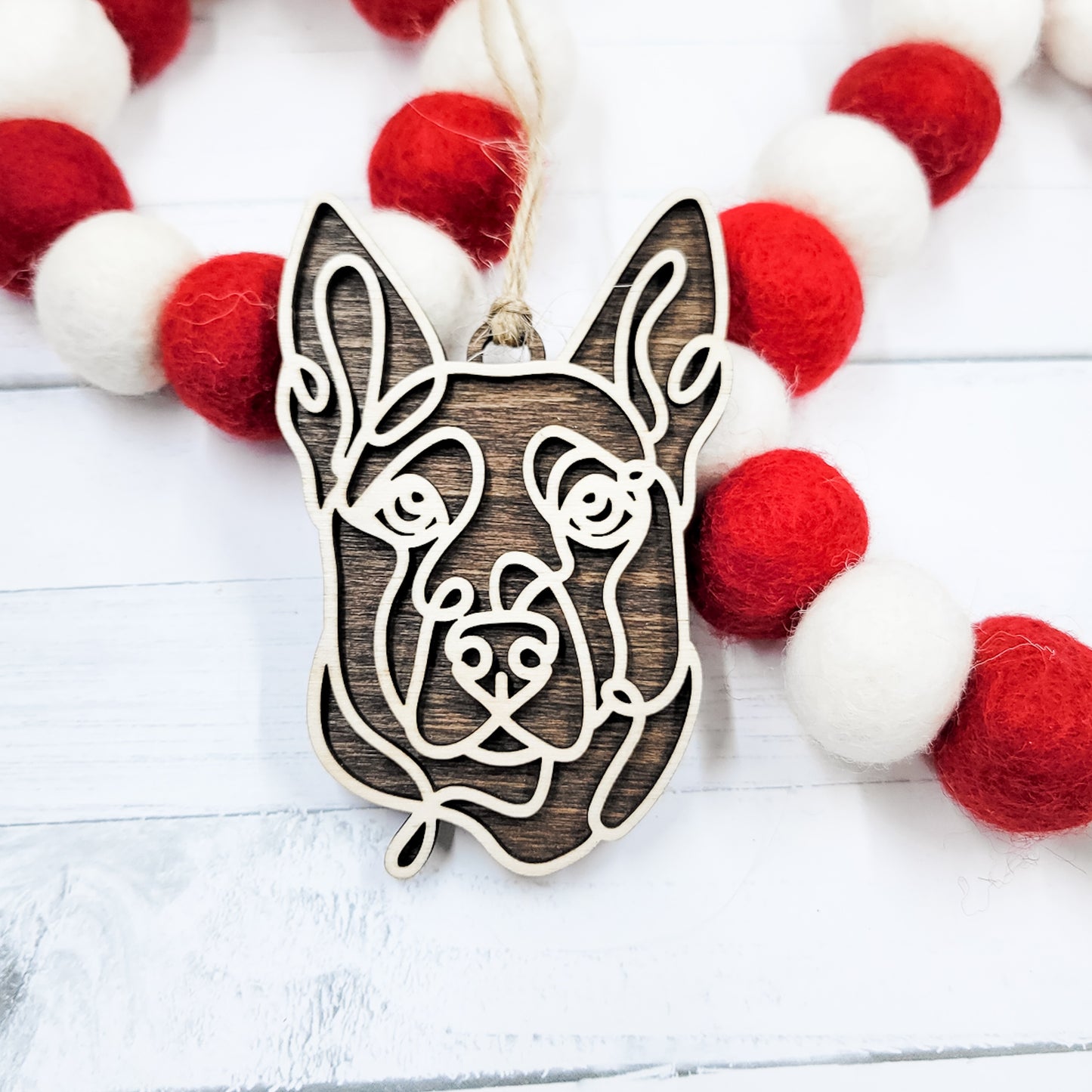 Belgian Malinois Line Art Wooden Ornament