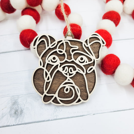 English Bulldog Line Art Wooden Ornament