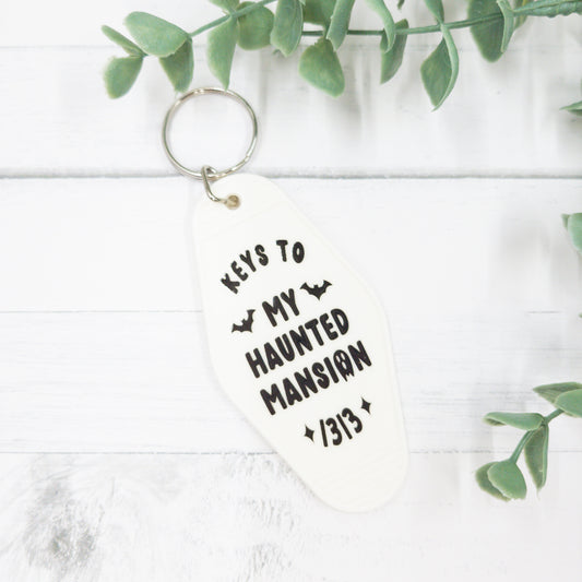 Keys To My Haunted Mansion White Hotel Style Keychain