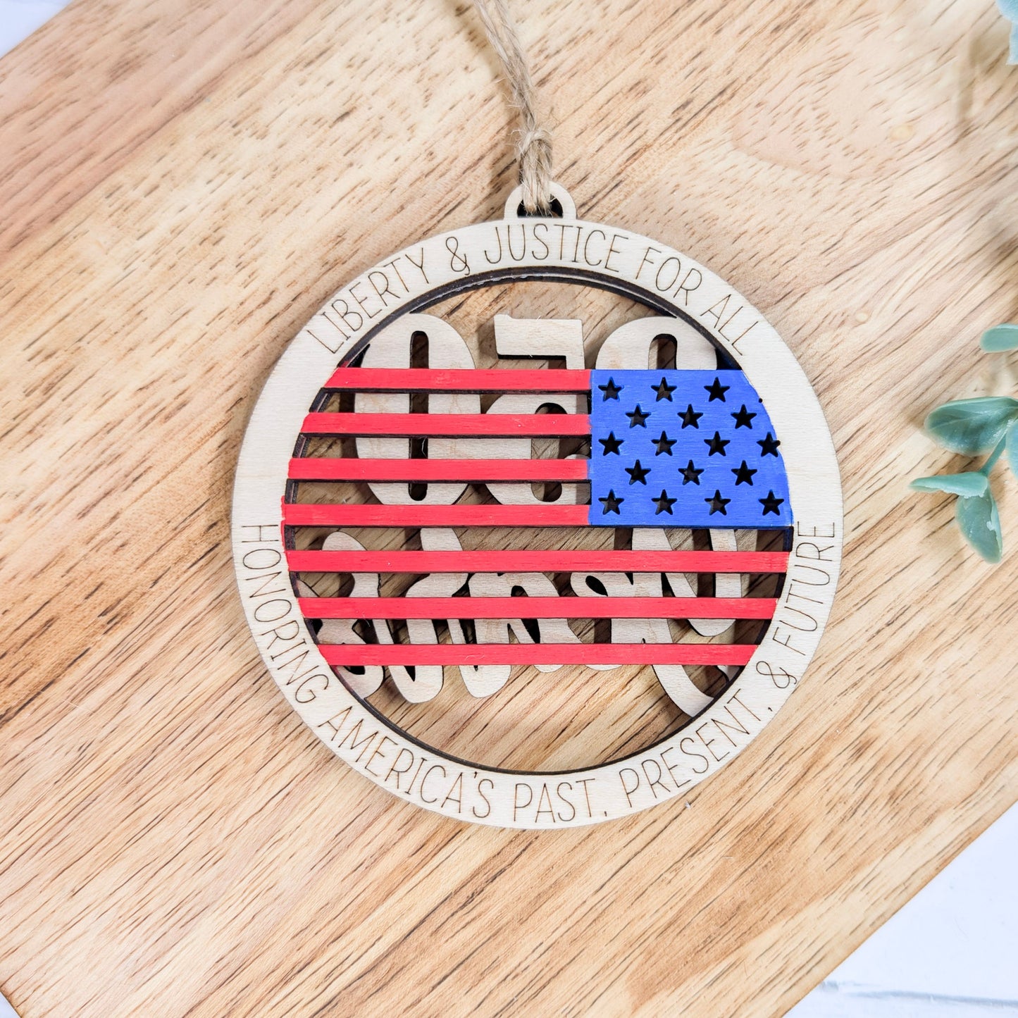 250 Years American Flag Wooden Ornament