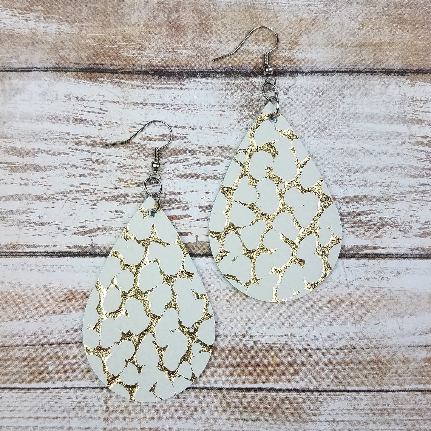 Gold Crackle Leather Drop Earrings