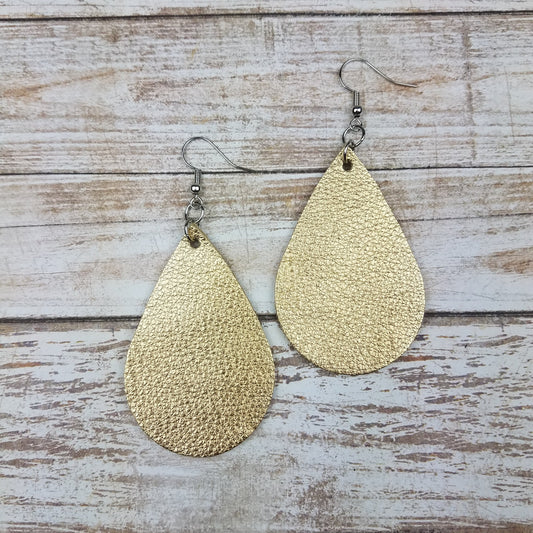 Metallic Gold Leather Drop Earrings