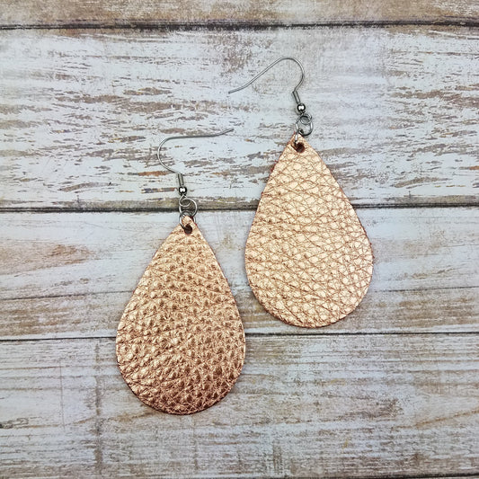 Metallic Copper Leather Drop Earrings