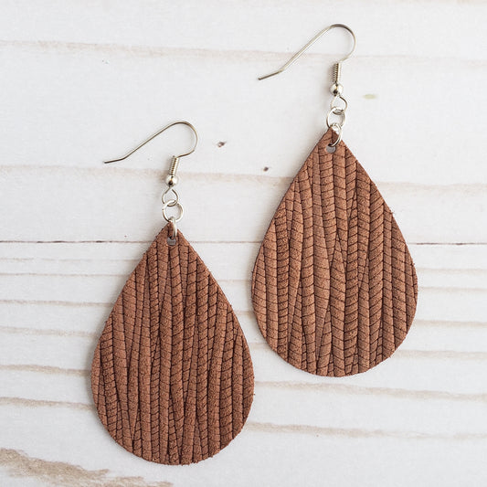 Pecan Leather Teardrop Earrings