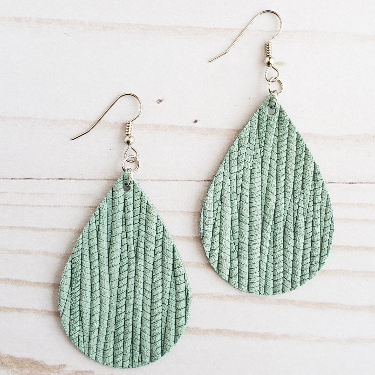 Seafoam Leather Teardrop Earrings
