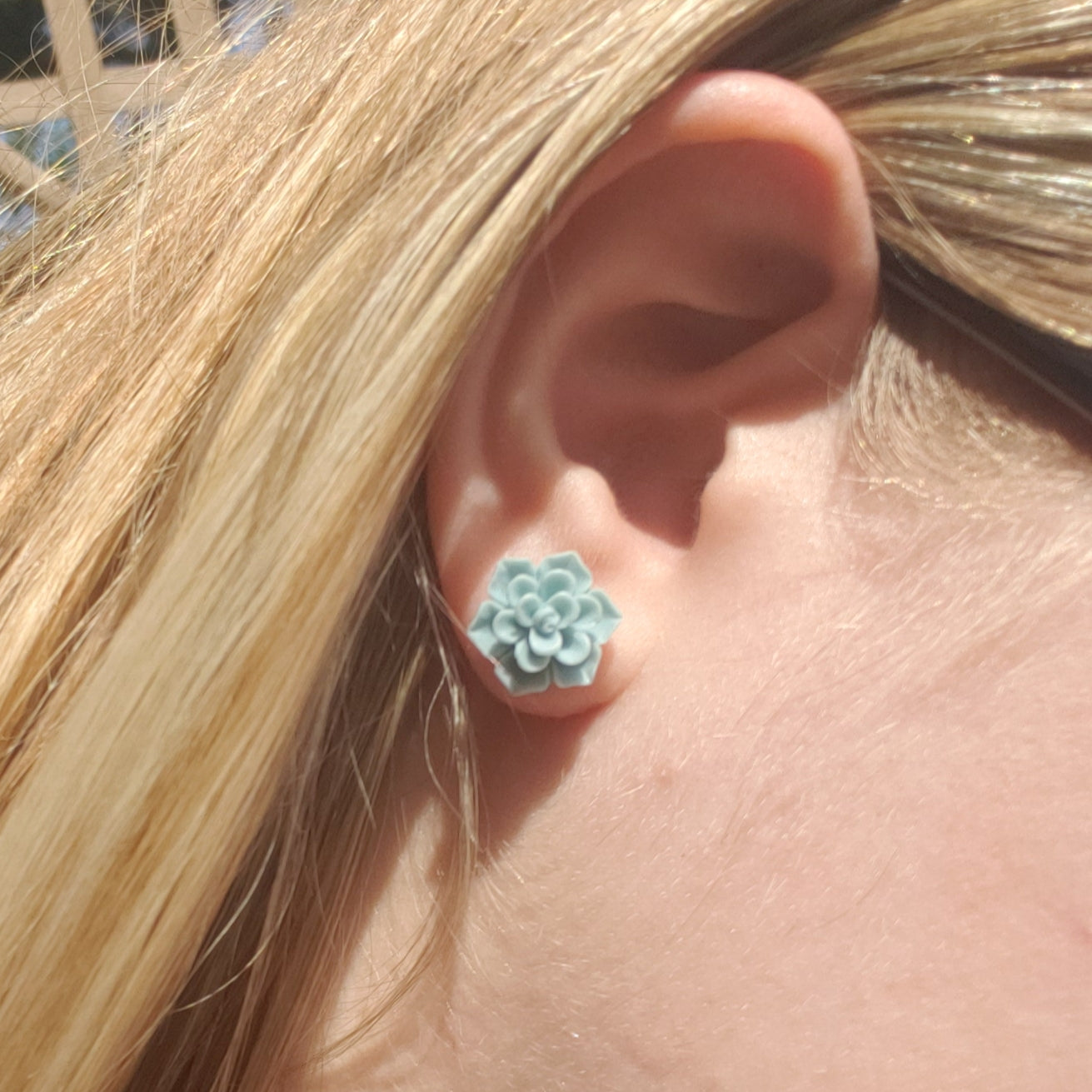 Mint Green Succulent Earrings - Titanium Hypoallergenic