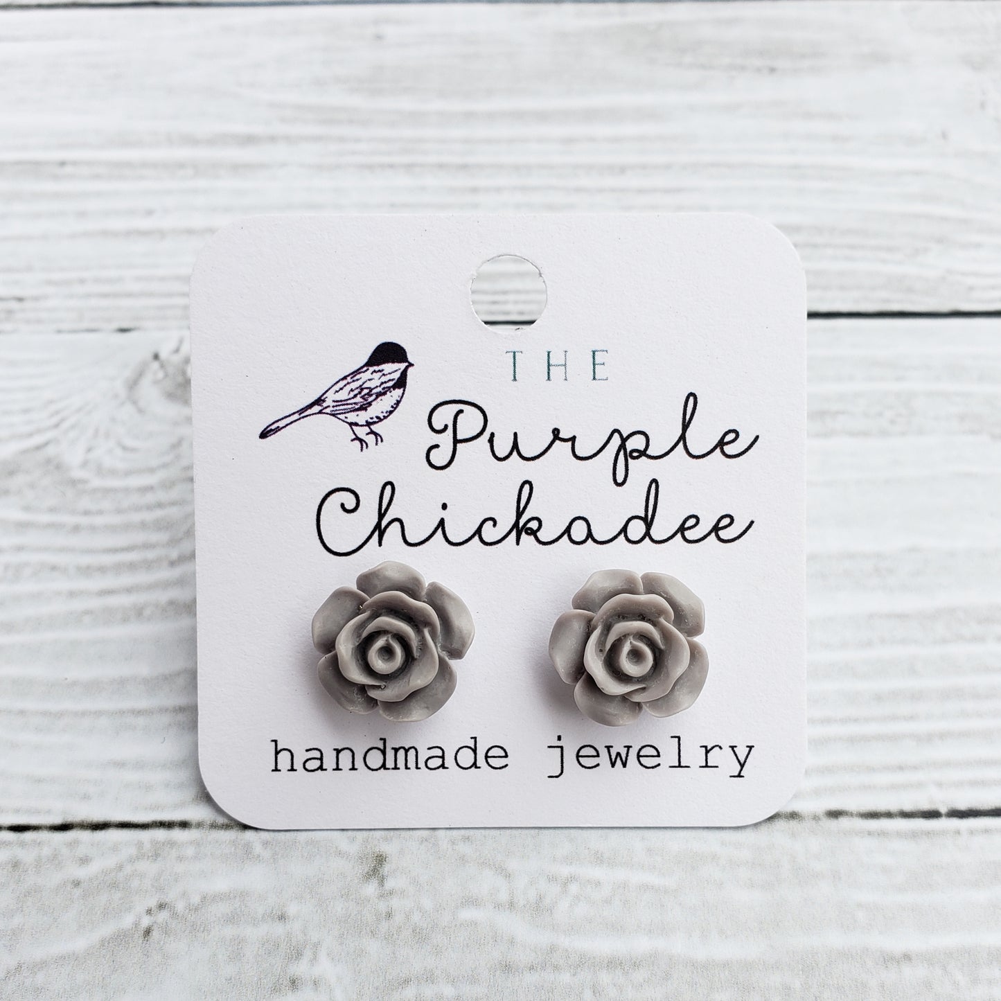 Grey Rose Earrings - Titanium Hypoallergenic