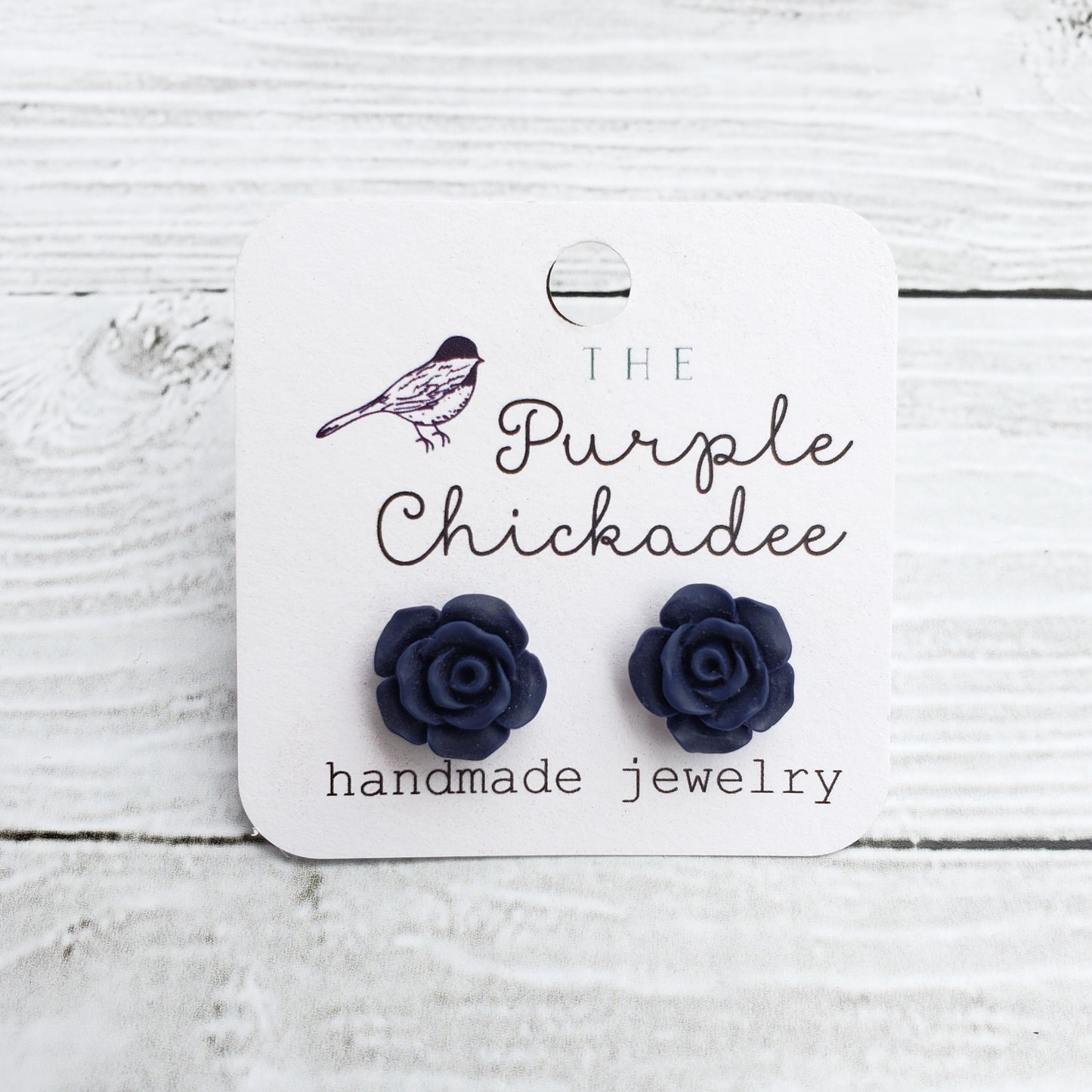 Navy Blue Rose Earrings - Titanium Hypoallergenic