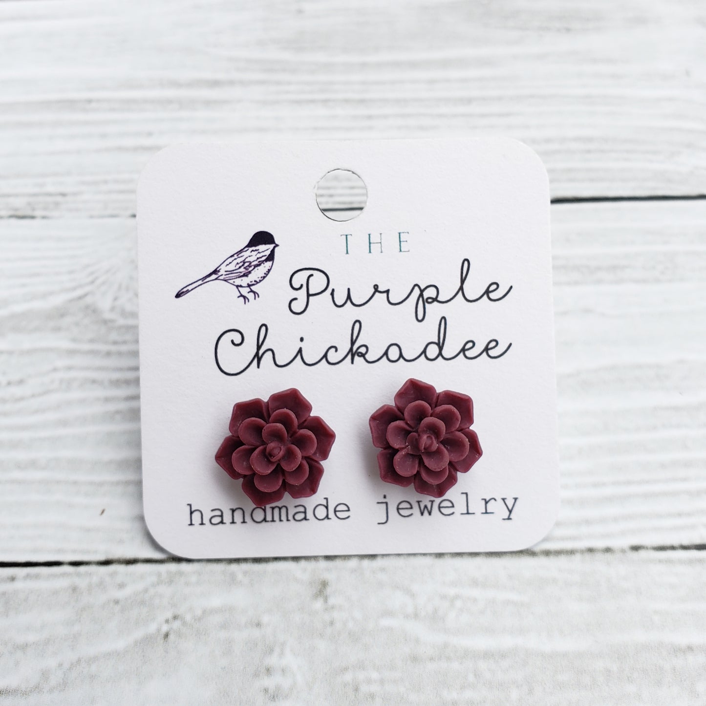 Burgundy Succulent Earrings - Titanium Hypoallergenic