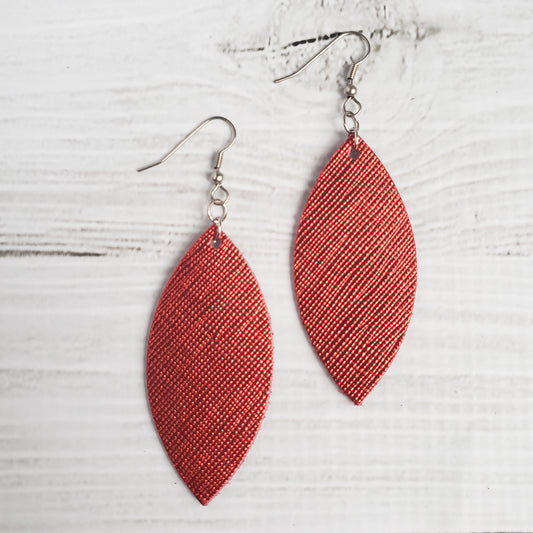 Metallic Red Leather Petal Earrings