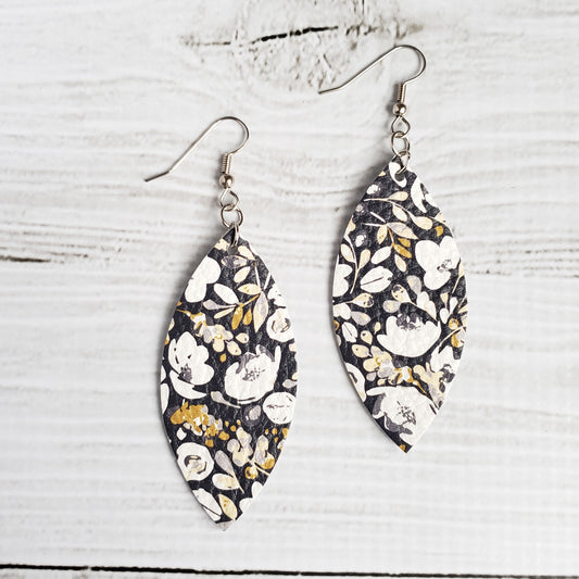 Navy Poppies Leather Petal Earrings
