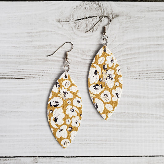 Mustard Poppies Leather Petal Earrings