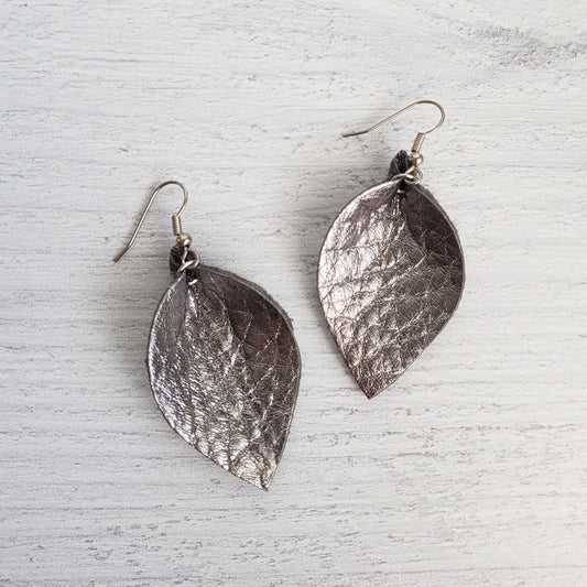 Mini Gunmetal Leaf Earrings