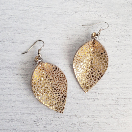 Mini Gold Stingray Leaf Earrings
