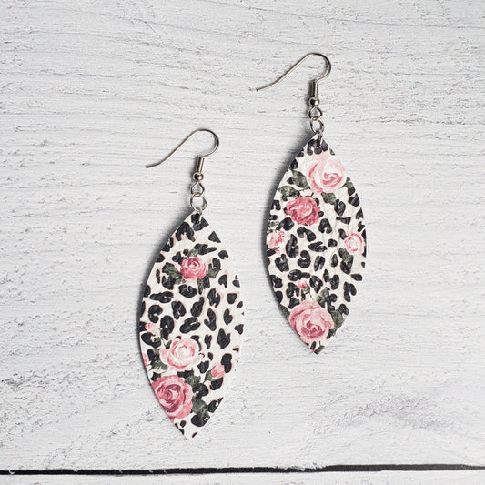 Leopard Roses Leather Petal Earrings
