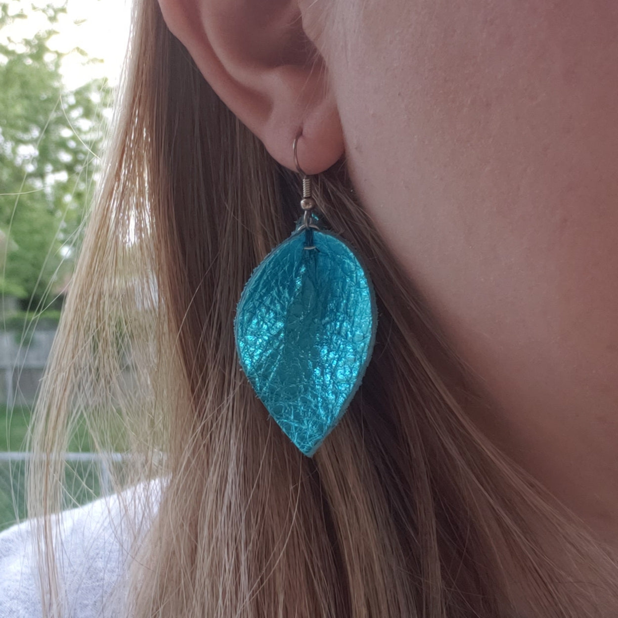 Mini Pink Rainbow Mermaid Leather Leaf Earrings