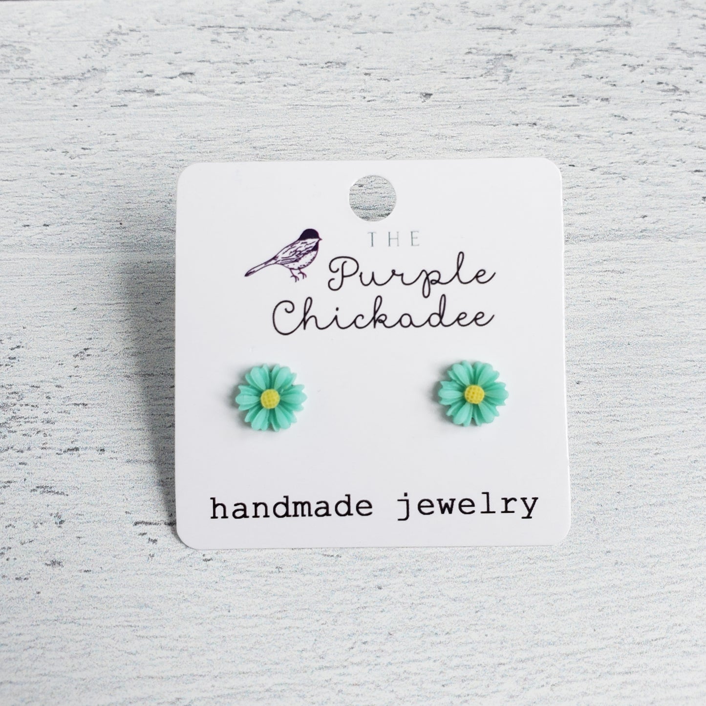 Mini Mint Daisy Acrylic Earrings - Titanium Hypoallergenic