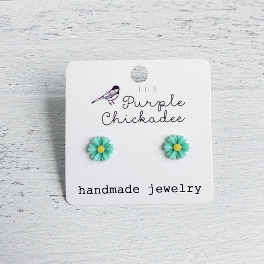 Mini Mint Daisy Acrylic Earrings - Titanium Hypoallergenic